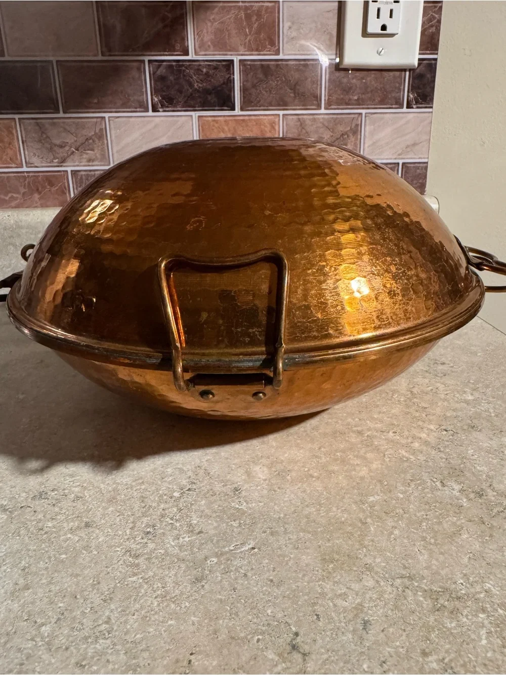 Set of Portuguese Hammered Copper Roasting Pans with Lid - Copper Finish